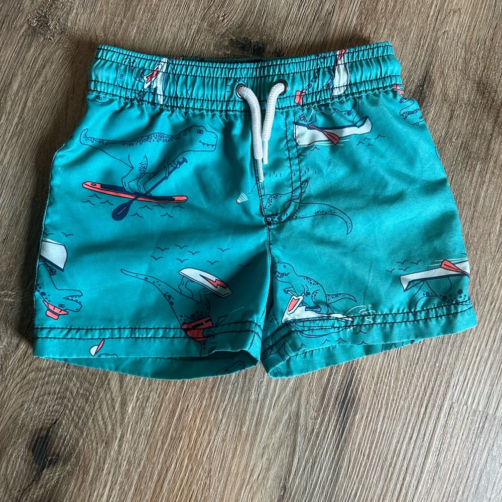 Carter's Teal Dinosaur Print Kids Swim Trunks